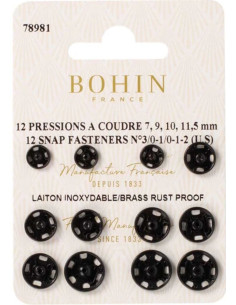 Assortiment de pressions à coudre 4 tailles Bohin - Noir