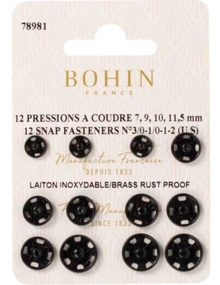 Assortiment de pressions à coudre 4 tailles Bohin - Noir