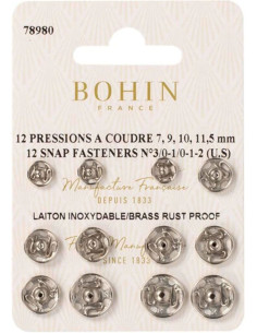 Assortiment de pressions à coudre 4 tailles Bohin - Argent