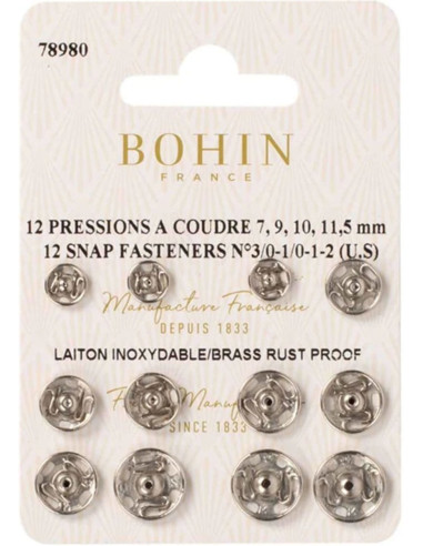 Assortiment de pressions à coudre 4 tailles Bohin - Argent