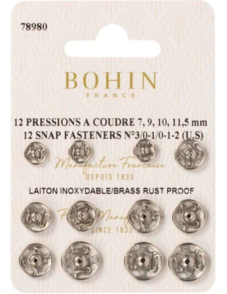 Assortiment de pressions à coudre 4 tailles Bohin - Argent