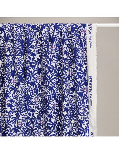 Tissu crêpe de viscose Flowery - Bleu cobalt