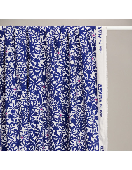 Tissu crêpe de viscose Flowery - Bleu cobalt