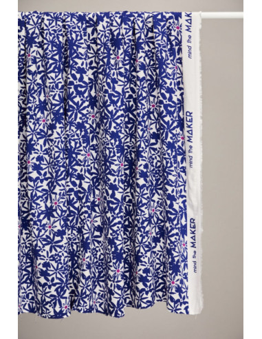 Tissu crêpe de viscose Flowery - Bleu cobalt