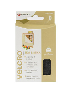 VELCRO® Brand Ruban auto agrippant mixte (adhésif et à coudre) 20mm X 1M noir