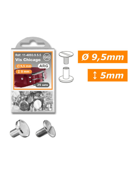 25 sets de vis chicago 9,5 mm x 5 mm - Argent