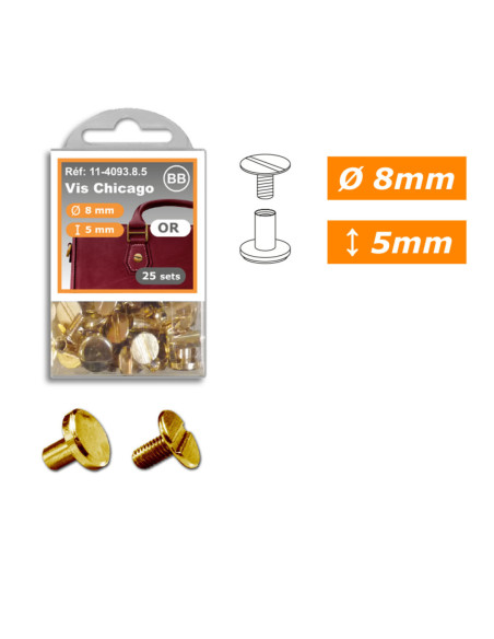25 sets de vis chicago 8 mm x 5 mm - Or