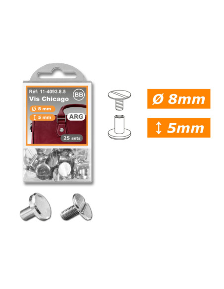 25 sets de vis chicago 8 mm x 5 mm - Argent