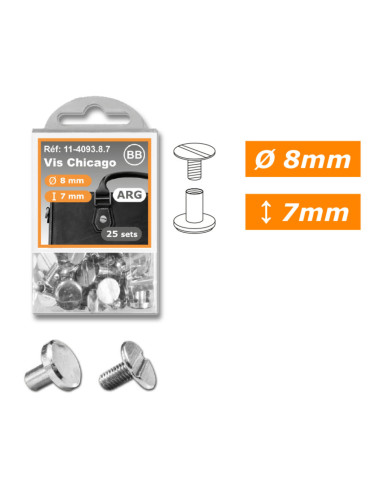 25 sets de vis chicago 8 mm x 7 mm - Argent