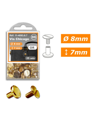 25 sets de vis chicago 8 mm x 7 mm - Or