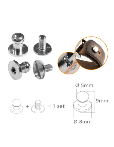 4 sets de boutons de col à vis - Argent