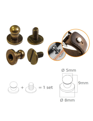 4 sets de boutons de col à vis - Bronze