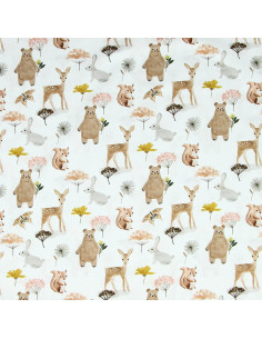 Tissu popeline de coton - Michka blanc et marron 2