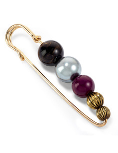 Epingle décor perles noir, argent et bordeaux