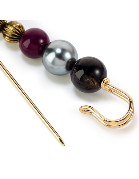 Epingle décor perles noir, argent et bordeaux