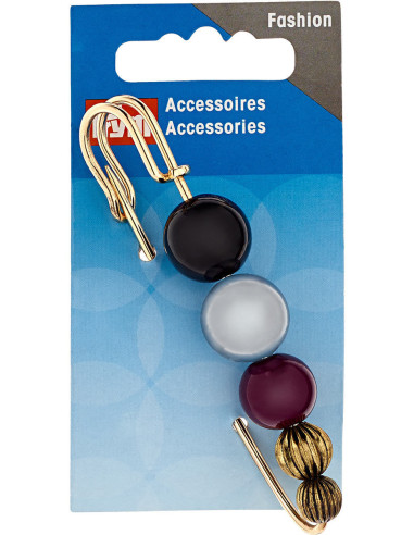 Epingle décor perles noir, argent et bordeaux