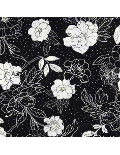 Tissu lycra maillot de bain - Fleurs noir et blanc 2