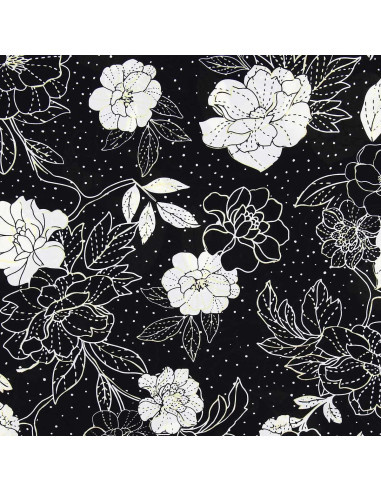 Tissu lycra maillot de bain - Fleurs noir et blanc