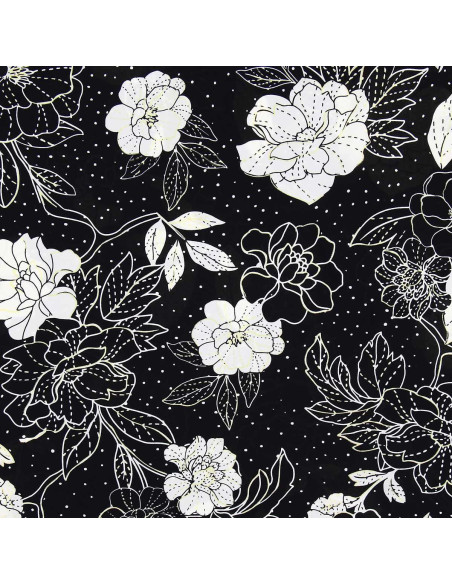Tissu lycra maillot de bain - Fleurs noir et blanc