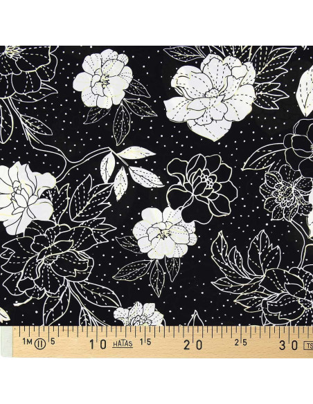 Tissu lycra maillot de bain - Fleurs noir et blanc