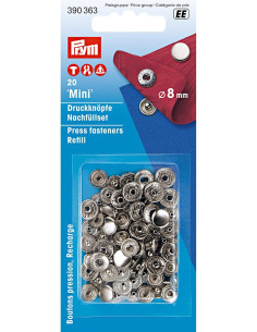 Recharge de 10 boutons pression anorak 8 mm Argent