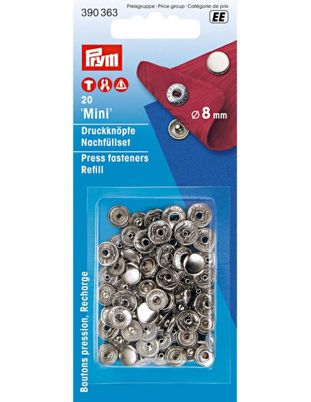 Recharge de 10 boutons pression anorak 8 mm Argent