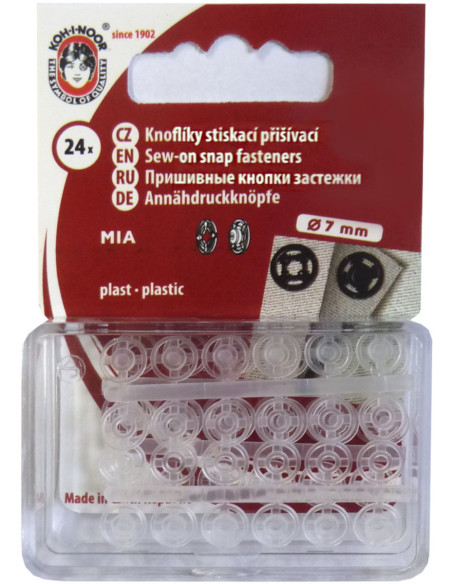 Boutons pression plastiques transparents 7 mm