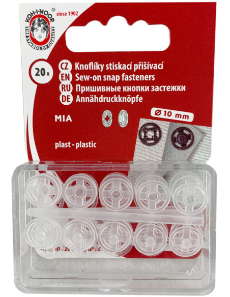 Boutons pression plastiques transparents 10 mm