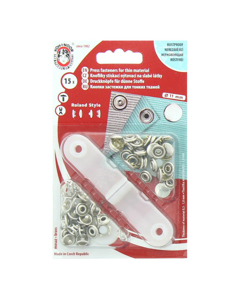 Boite de 15 boutons pression jersey Argent avec outil 10,5 mm