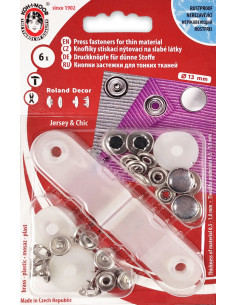 Boite de 6 boutons pression jersey Nacré Noir avec outil 13  mm