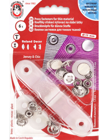 Boite de 6 boutons pression jersey Nacré Blanc avec outil 13  mm