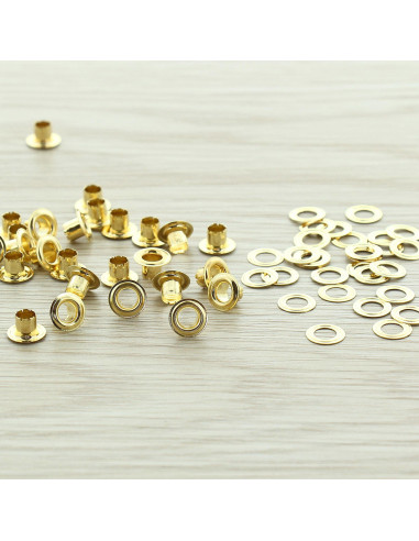 Sachet de 100 oeillets avec rondelles 4 mm - Or