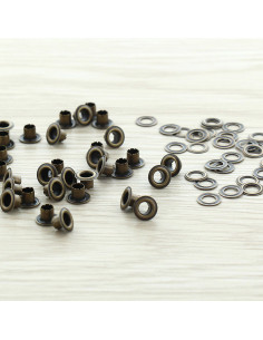 Sachet de 100 oeillets avec rondelles 4 mm - Laiton antique