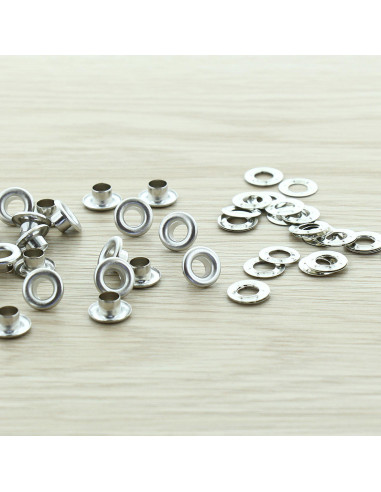 Sachet de 100 oeillets avec rondelles 5 mm - Argent