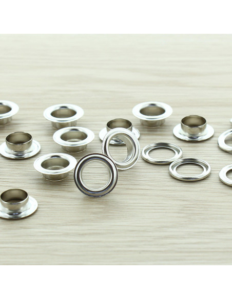 Sachet de 100 oeillets avec rondelles 11 mm - Argent