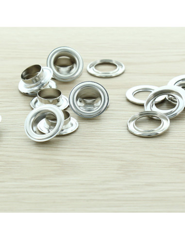 Sachet de 100 oeillets avec rondelles 14 mm - Argent