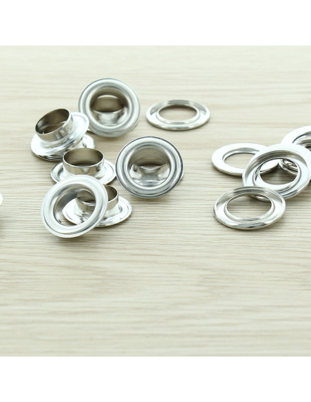 Sachet de 100 oeillets avec rondelles 14 mm - Argent