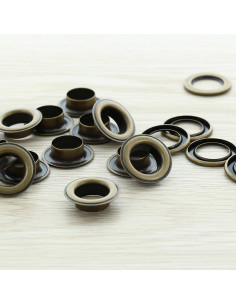 Sachet de 100 oeillets avec rondelles 14 mm - Laiton antique