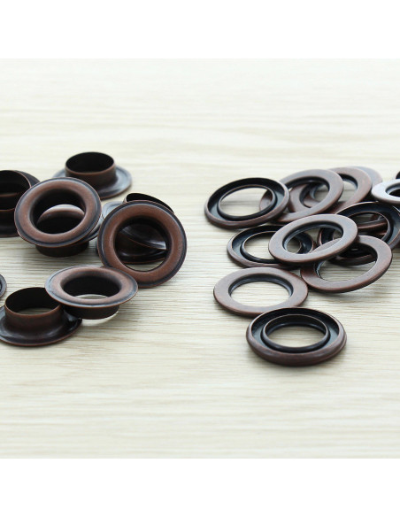 Sachet de 100 oeillets avec rondelles 14 mm - Cuivre