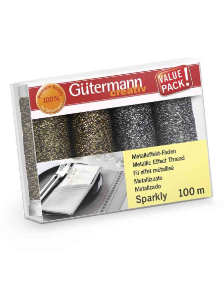 Set de 4 fils à coudre Gütermann Sparkly - Or et argent
