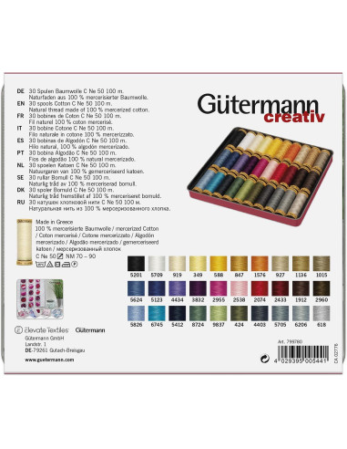 Coffret de 30 fils à coudre coton Gütermann