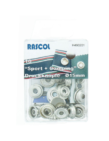 Boite de 10 boutons-pression sport camping Rascol - 15 mm argent