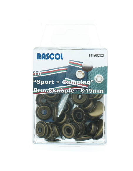 Boite de 10 boutons-pression sport camping Rascol - 15 mm bronze