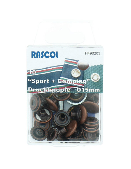 Boite de 10 boutons-pression sport camping Rascol - 15 mm cuivre