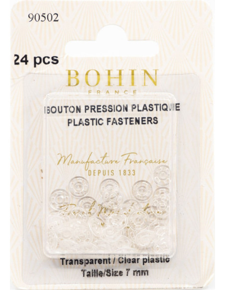 Boutons pression ronds à coudre en plastique transparent 7 mm Bohin