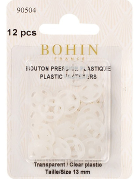 Boutons pression ronds à coudre en plastique transparent 13 mm Bohin