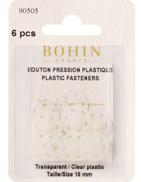 Boutons pression ronds à coudre en plastique transparent 15 mm Bohin