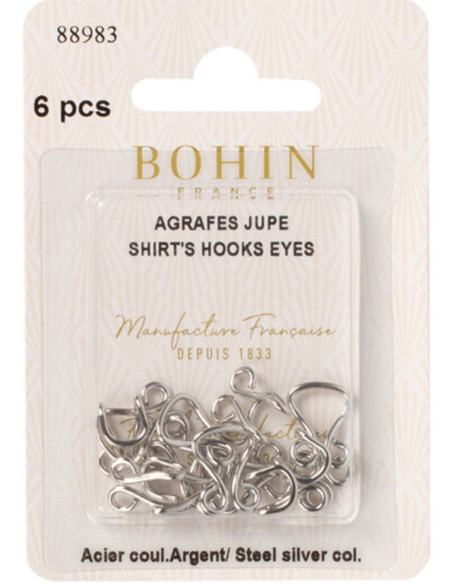 Agrafes de fermeture pour jupes argent Bohin