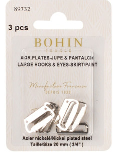 Agrafes de fermeture plates pour jupes 20 mm argent Bohin