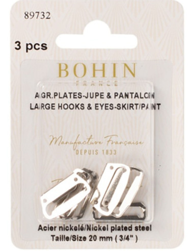 Agrafes de fermeture plates pour jupes 20 mm argent Bohin